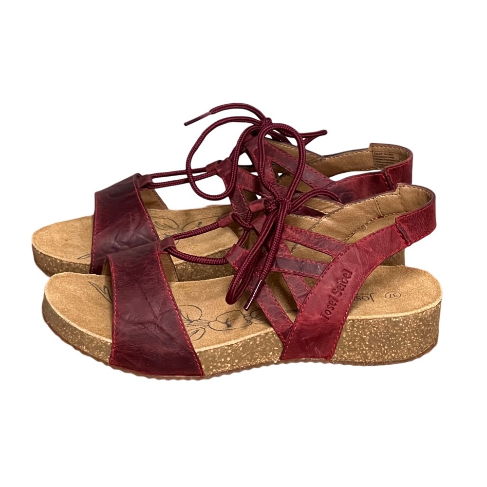 NWT Josef Seibel Tonga Burgundy Lace Up Tie Strap Sandals Size 37 US 6-6.5
